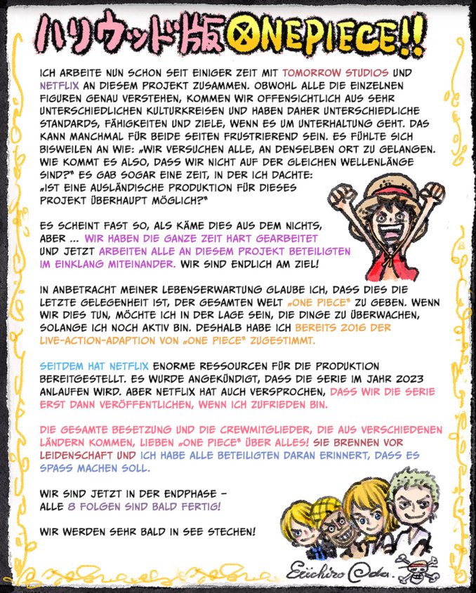 One Piece-Realserie von Netflix: Manga-Schöpfer gibt ausführliches Update zum Start
